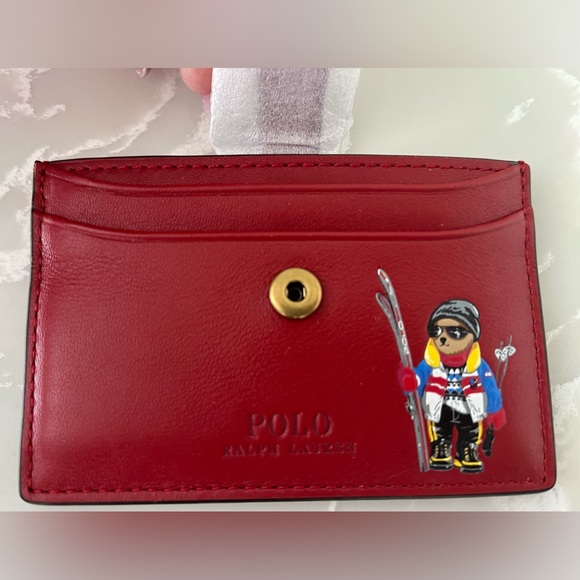 Ralph Lauren Ski Polo Bear Burgundy 5 Slot Card Holder Wallet RARE - Picture 4 of 8